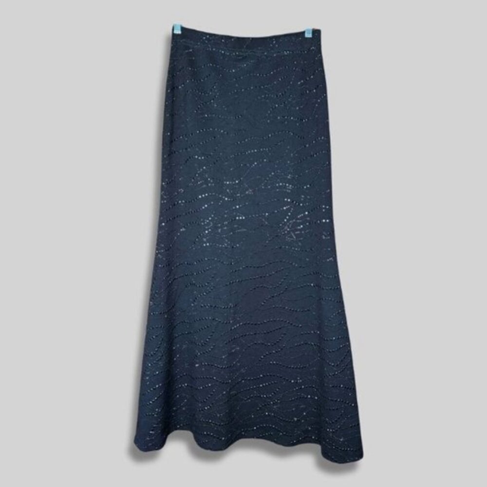 St. John Evening Sparkle Paillettes Maxi Skirt Beaded Embellishments Black W 8